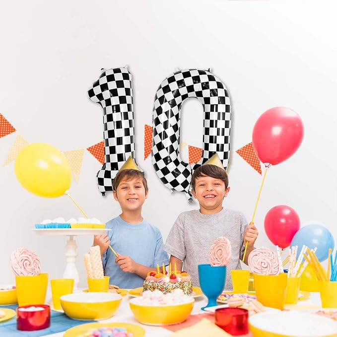 40 Inch Checkered Number 10 Balloon, Large Black and White Foil Number Balloon - Image 5