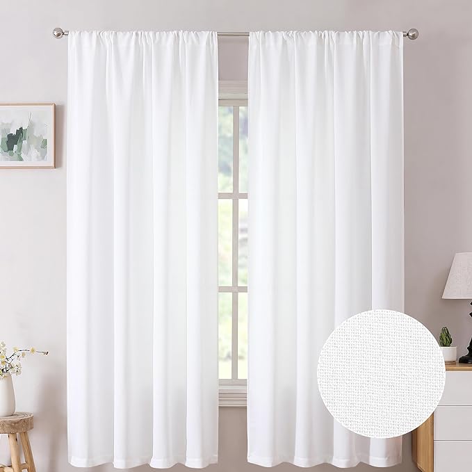 Tollpiz Short Linen Curtain Living Room Rod Pocket Semi Sheer Curtains Burlap by Tollpiz