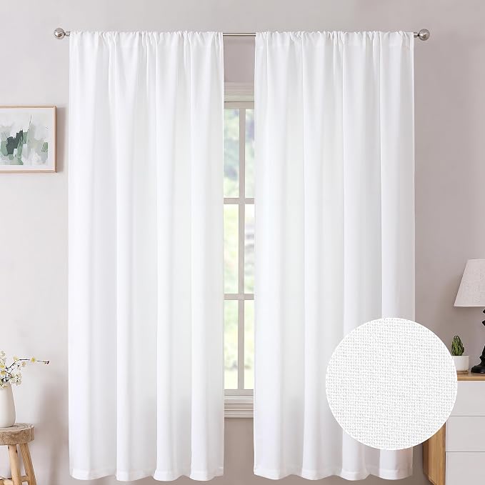 Tollpiz Short Linen Curtains Living Room Rod Pocket Semi Sheer Curtain Burlap by Tollpiz