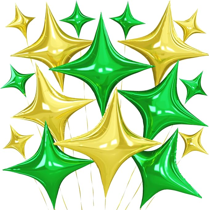 Green Gold Star Balloons, 26 Inch and 10 Inch Gold Stars Shaped Balloon by BIAPIAN