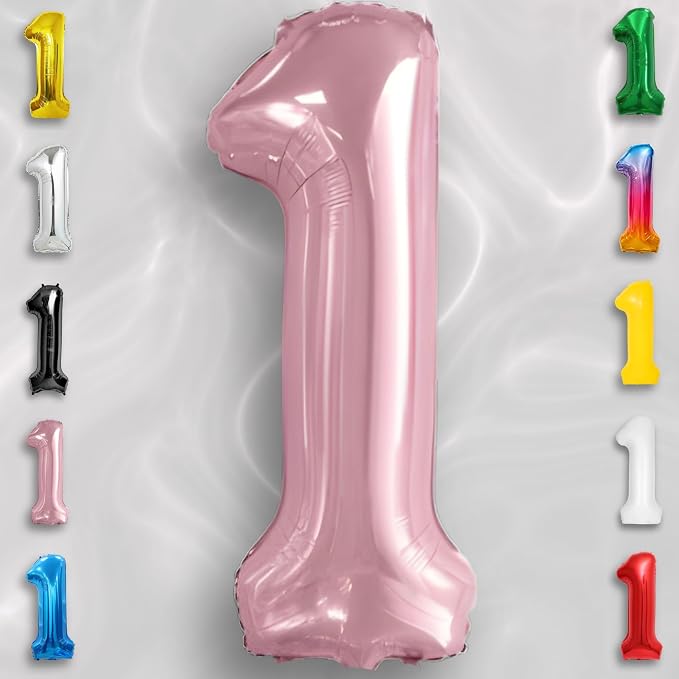 Pink Pearl Number Balloon 1 Mylar Foil Macaron Balloons 40 inch - Image 2