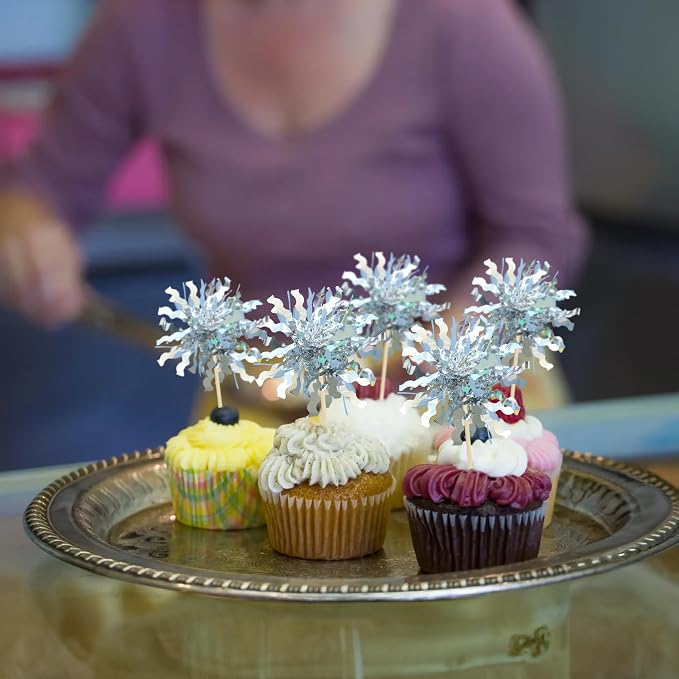 Gyufise 30Pcs Foil Firework Cupcake Toppers Sparkle Tinsel Cake Toppers Tinsel - Image 5