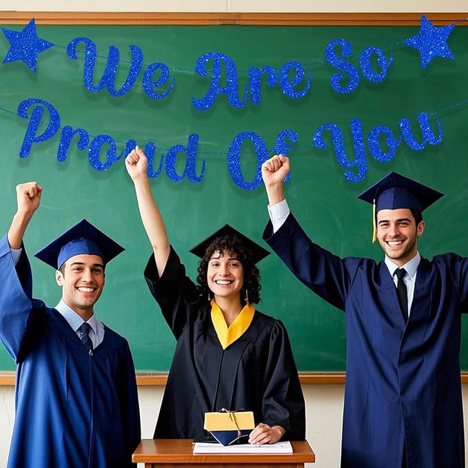 We are So Proud of You Banner Blue Glittery Graduation Congratulations - Image 3
