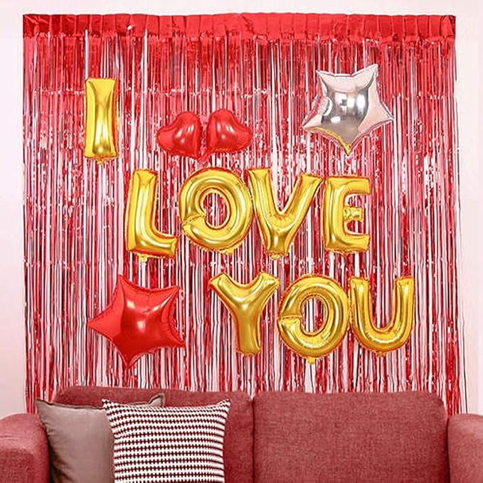 2 Pcs 3.2ft x 8.2ft Shiny Red Metallic Tinsel Foil Fringe Curtains Photo Booth - Image 6