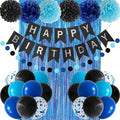 ANSOMO Blue and Black Happy Birthday Party Decorations by ANSOMO