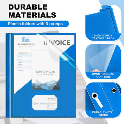 Teling 24 Pcs Clear Report Cover with 3 Prongs, Plastic Report Presentation Folders 90 Sheet Capacity Resume Document Covers for School Office (Blue)
