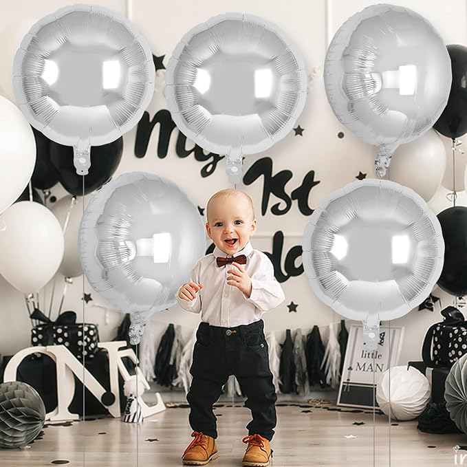20 Pcs Silver Round Shaped Balloons, 18 Inch Round Foil Balloon, Giant Round - Image 4