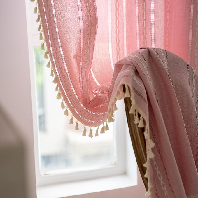 RoomTalks Cute Pink Textured Curtains - Image 5