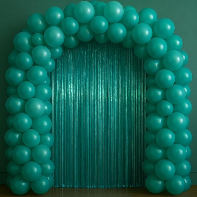 Voircoloria Retro Green Foil Fringe Backdrop Curtains, Birthday Party - Image 6