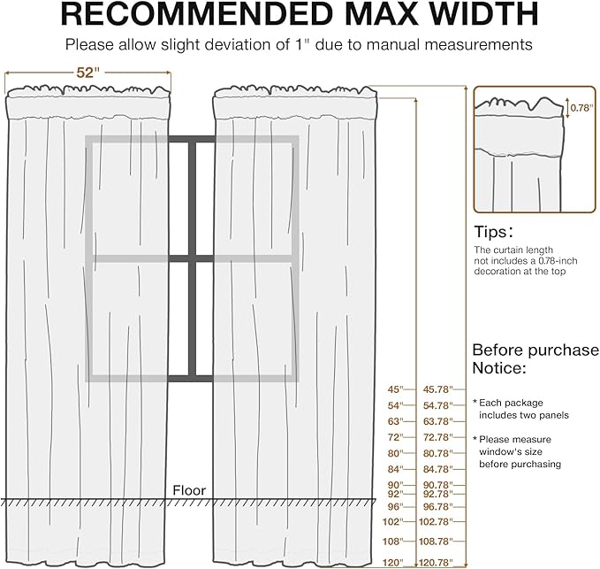 Anmao Cream Semi Sheer Light Filtering Curtains 90 Inches Long 2 Panels - Image 2