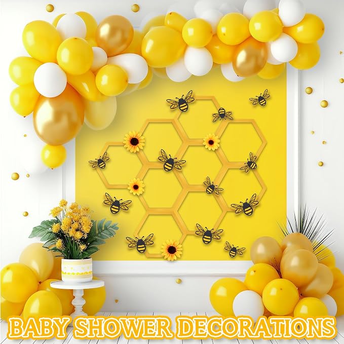 Yousoontic 26 Pcs Honeycomb Decorations Include 7.9'' Wooden Hexagon 3D Bee - Image 5