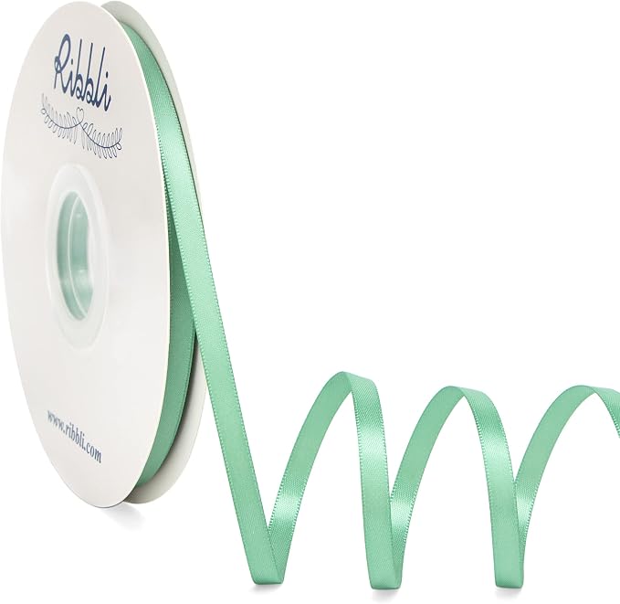 Ribbli Sage Green Satin Ribbon, Double Faced Satin 1/4 inch x Continuous 50 by Ribbli