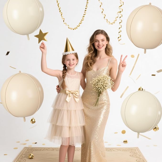 Cream Beige Round Foil Balloons 9 pcs, Metallic Giant 4D Round Balloons 22 Inch - Image 5