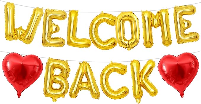 Welcome Back Balloons Red Gold, 16Inch Welcome Back Foil Balloons Banner by Xinvery