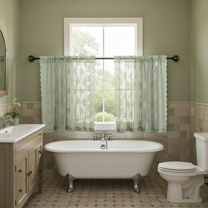Kotile Short Sage Green Lace Curtains - Image 4