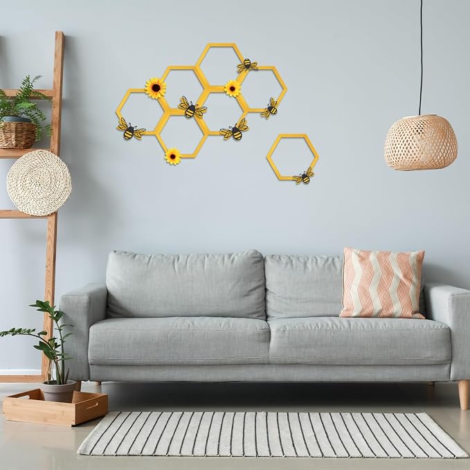 Yousoontic 26 Pcs Honeycomb Decorations Include 7.9'' Wooden Hexagon 3D Bee - Image 3