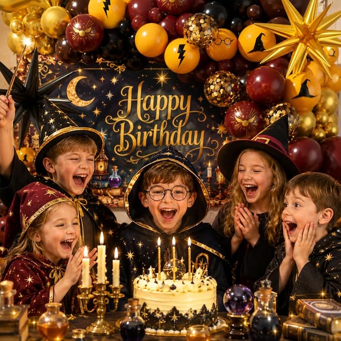Magical Wizard Garland Arch Kit 180Pcs, Burgundy Yellow Black Gold Confetti - Image 6