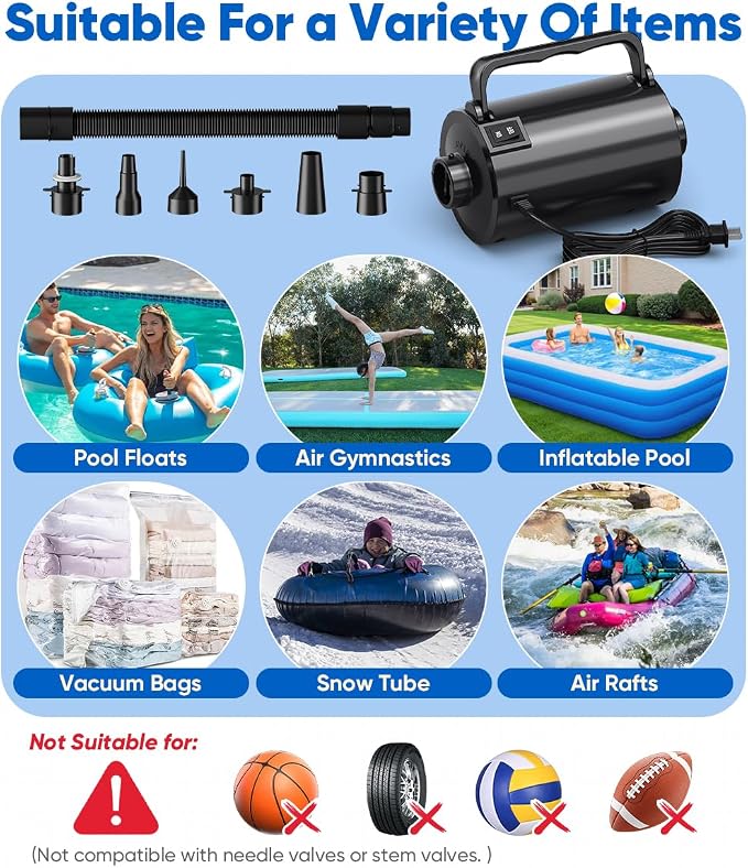 Electric Air Pump with Hose for Inflatables, High Power Inflator Deflator Blow - Image 4