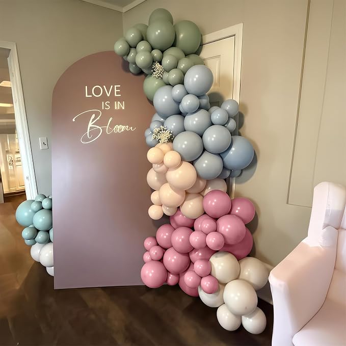 Pink Blue Green Balloons, Pastel Balloon Blush Pink Sage Green Dusty Blue Ivory - Image 3