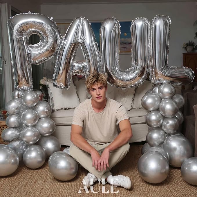 AULE 40 Inch Silver U Balloon Letter Foil A-Z Birthday Big Alphabet | Birthday - Image 2