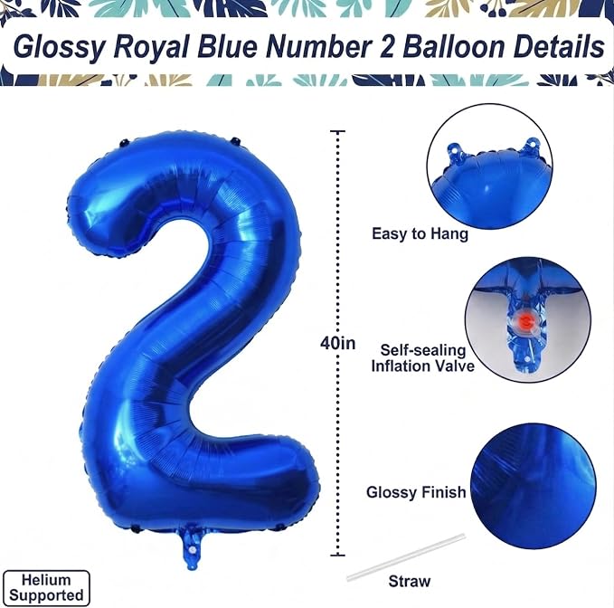 Navy Blue Number 2 Balloon 40 Inch, Shiny Metallic Foil Digit Party Supplies | - Image 4