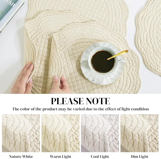 HOMBYS Quilted Placemats Set of 6 Washable Round Placemats - Image 3