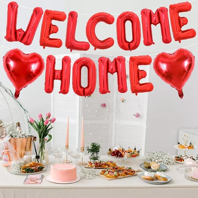 TONIFUL 16 Inch Red WELCOME HOME Foil Balloons Banner Letter Decorations | - Image 3