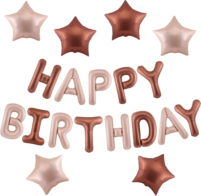 CANREVEL Happy Birthday Banner Decorations + 12Pcs Star Balloons, Chocolate | by CANREVEL