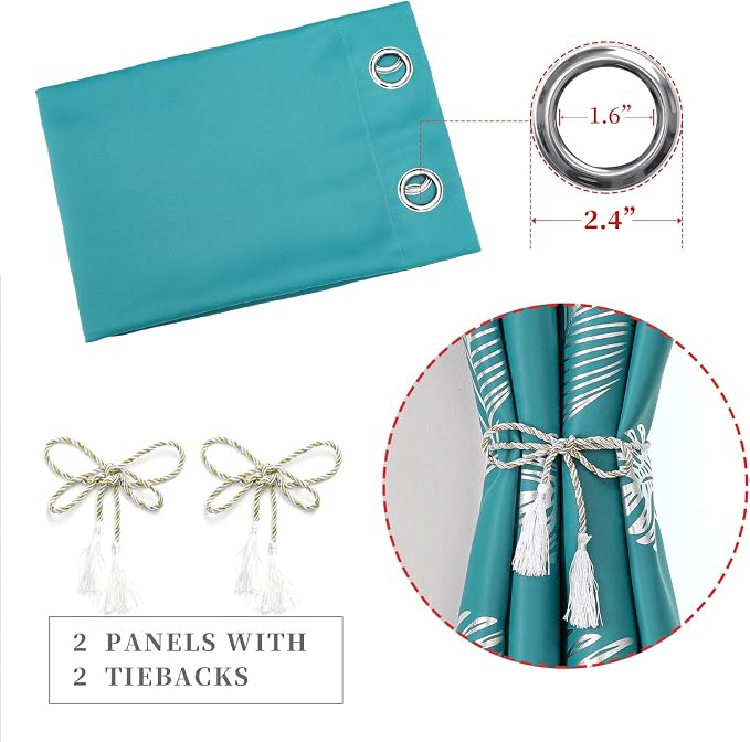 Teal Blackout Curtains 96 Inches Long, Grommet Curtains - Image 4