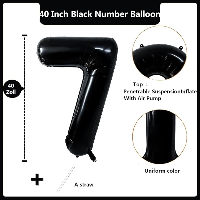 40 inch Black 7 Number Balloon Giant Foil Helium Balloons Black Large Digital - Image 2