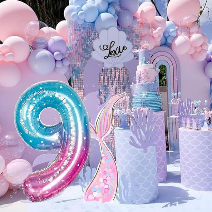 Mermaid Starry Number 9 Balloons, 40 Inch Large Purple Blue Pink Foil Number - Image 6