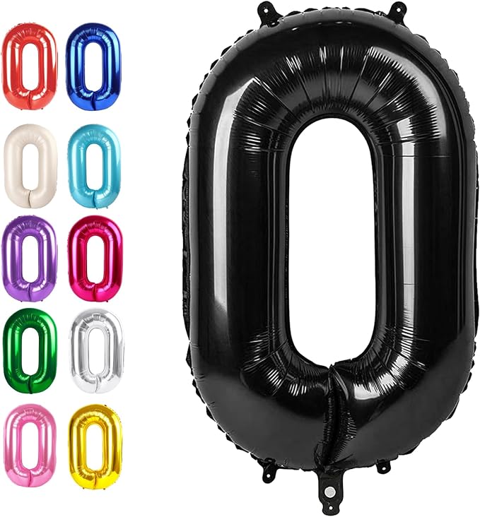 Black 40 Inch 0 Number Balloons, Balloon Decorations by Upgesy
