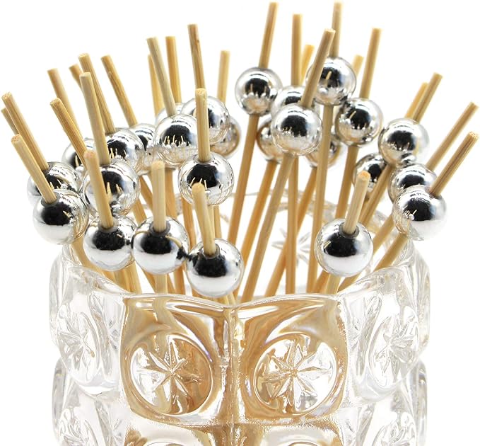 Minisland Silver Pearl Bamboo Cocktail Picks, Fancy Appetizer Toothpicks | 4.7 - Image 3