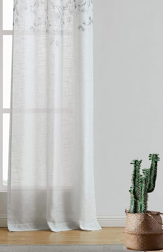 Central Park Leaf Floral Print Metallic Sheer Window Curtain Panel - Image 6