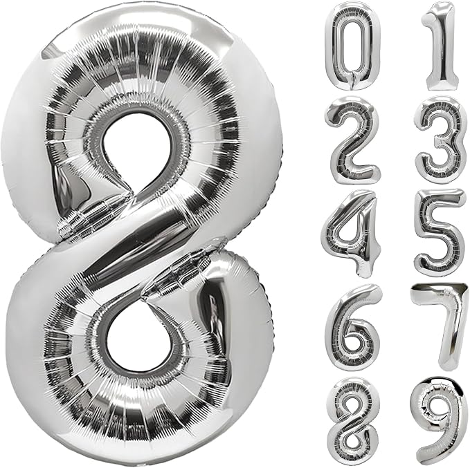 Number Balloons Silver Party Balloon by United-UnicornsParty