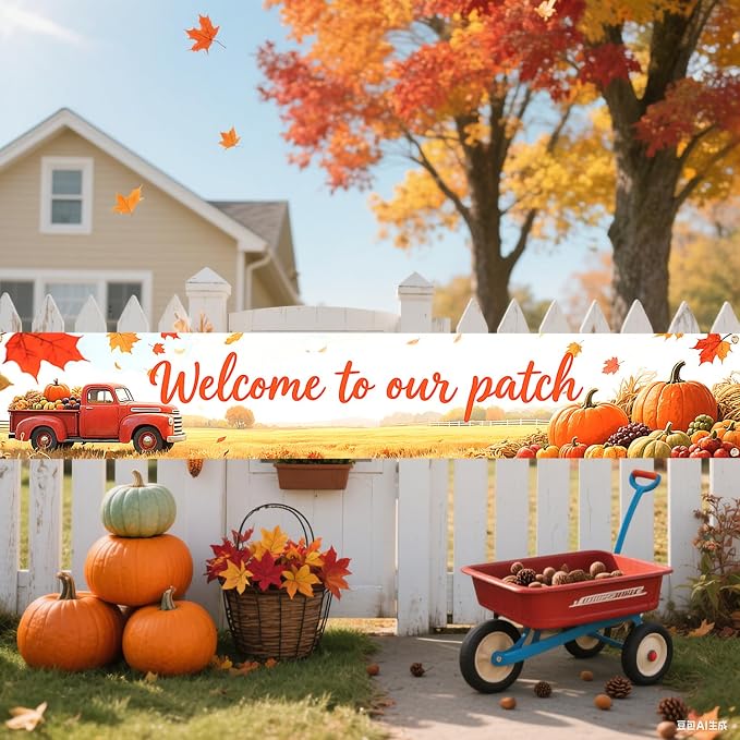 Welcome to Our Patch Large Banner 120x20 Inch, Happy Fall Autumn Harvest - Image 5