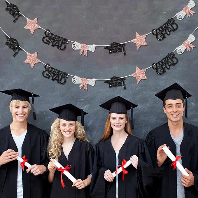 Black and Rose Gold Congrats Grad Banner Graduation Decorations Class of 2026 - Image 6