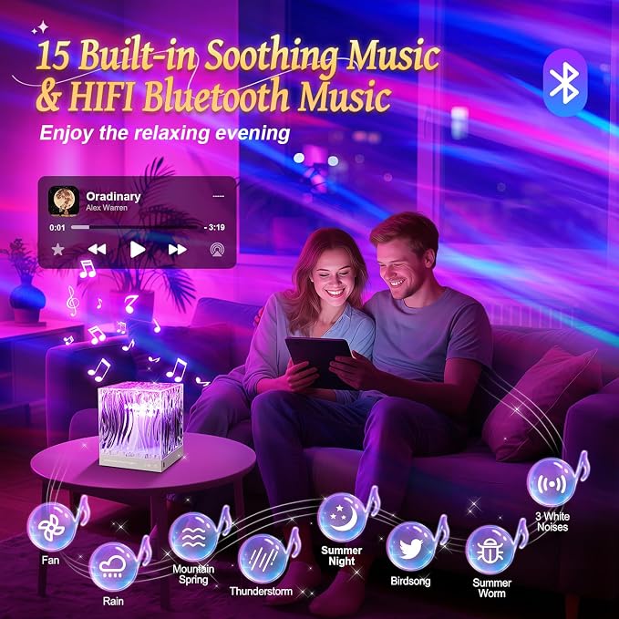 Mubarek Northern Lights for Bedroom, 15 White Noise + Bluetooth Galaxy Light - Image 3