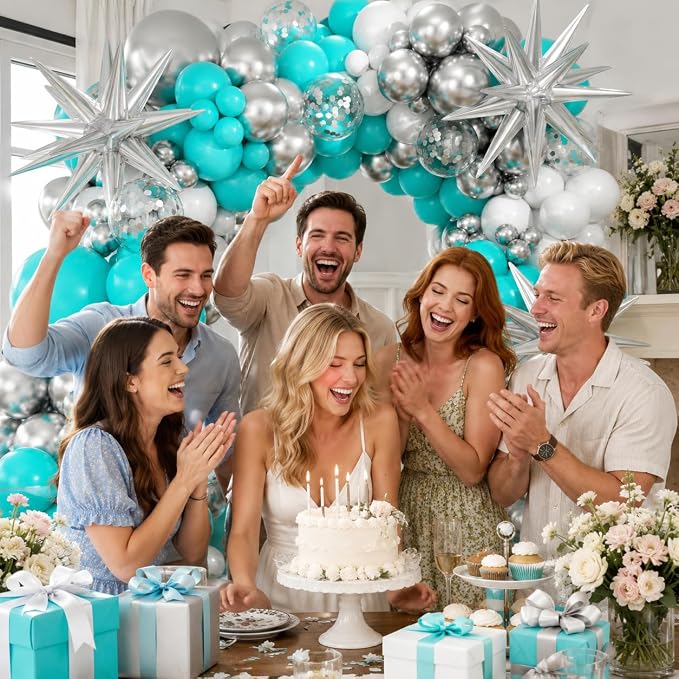Teal Metallic Silver White Balloons Garland Arch Kit - Image 4