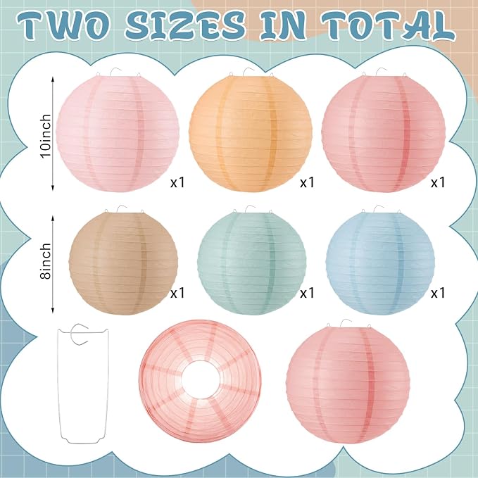 Hortsun 6 Pcs Colorful Hanging Paper Lanterns Party Decorations, Pastel - Image 2
