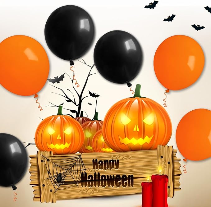 100 Pcs Black and Orange Balloons 12 Inch Halloween Latex Balloons Thicken - Image 3