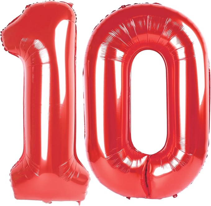 10 Balloon - Red Birthday Number Balloons, 40 Inch Decorations Men Women | Red by ALPHADELTAPI