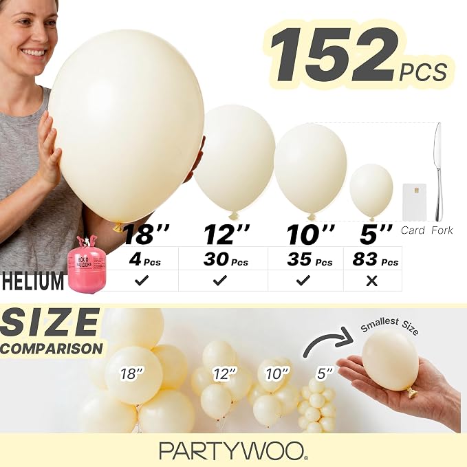 PartyWoo Pastel Yellow Balloons 152pcs Light Pale Yellow Color | 18 12 10 5 - Image 6