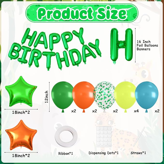 29PC Green Orange Happy Birthday Balloons Banner, 16Inch 3D Aluminum Letter - Image 2