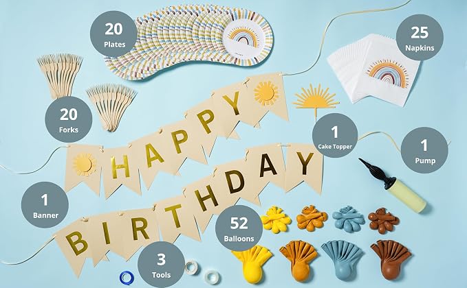 Boho Sunshine Birthday Party Decorations and Supplies, Serves 20 - Image 9