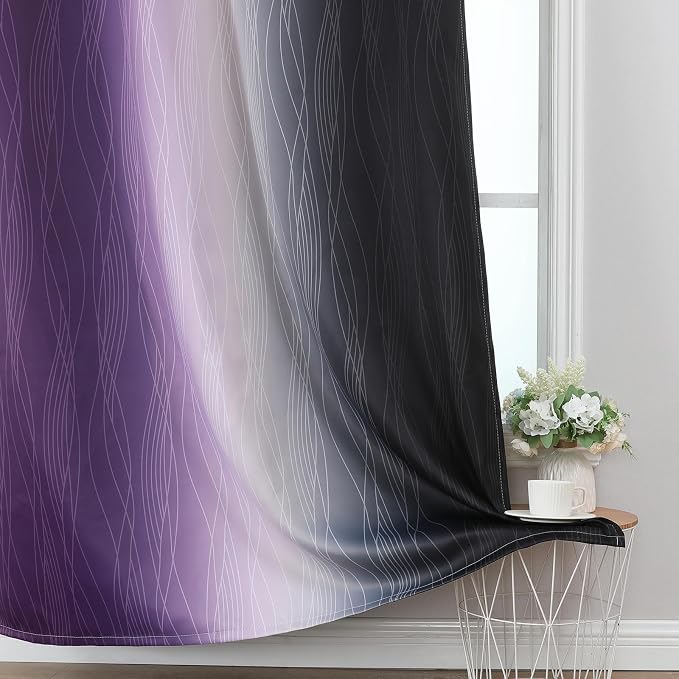 Black and Purple Ombre Blackout Curtains 90 Inches Long 2 Panels Set, Thermal - Image 6