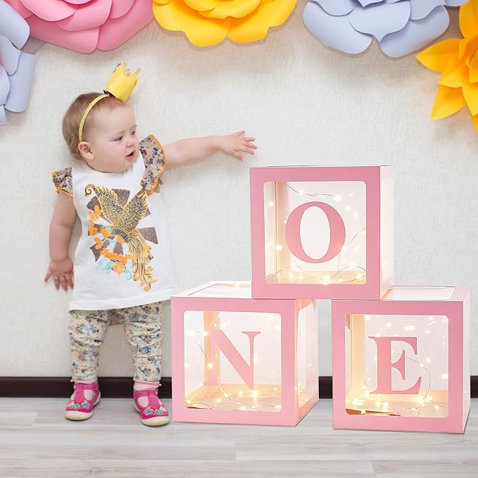 Qeeenar 3 Pcs One Balloon Box Decorations First Birthday Decorations - Image 6