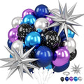 Galaxy Space Balloons, 12 Inch Navy Blue Metallic Blue Purple Silver Black Star by FunHot