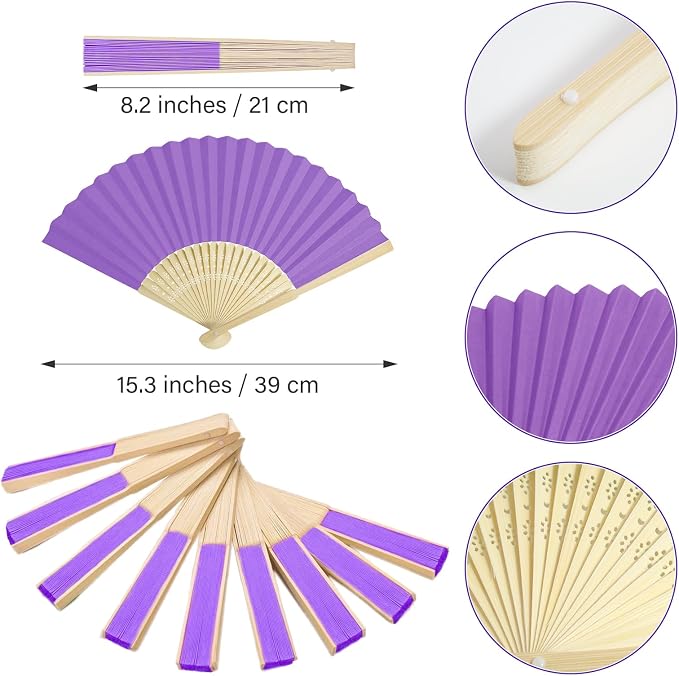 50 Pieces Paper Fans Paper Hand Fan Bamboo Folding Fan Handheld Fan Paper - Image 2