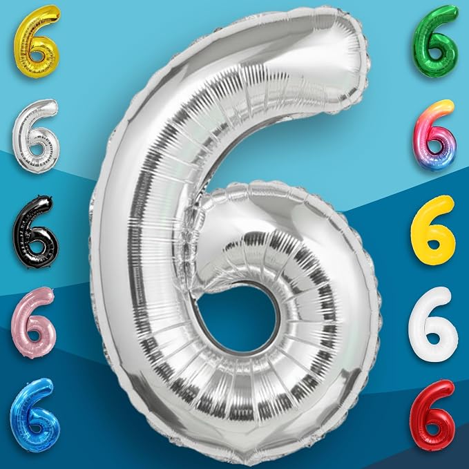 Silver Number Balloon 6 Mylar Foil Balloons 16 inch Small - Image 5